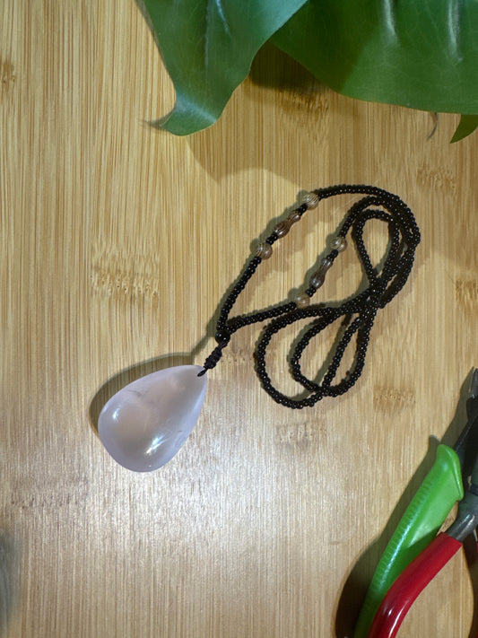 Handmade Rose Quartz & Rosewood Bead Necklace