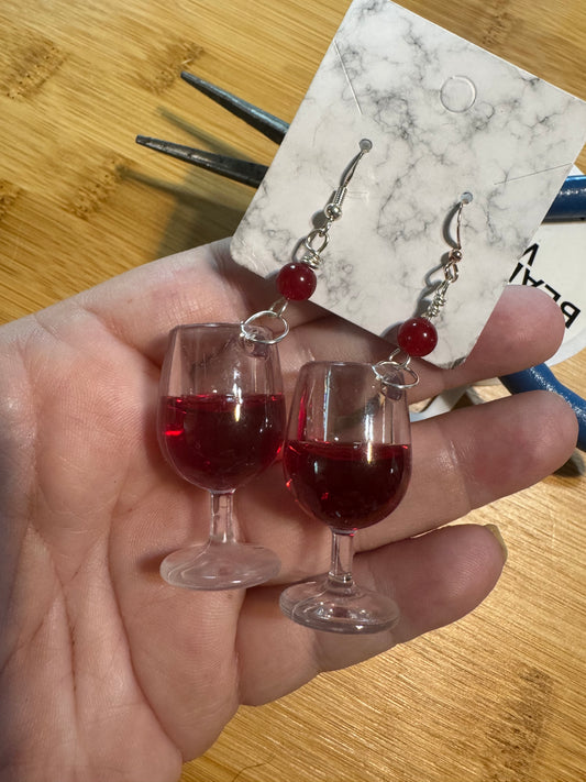 Fun Funky Wine Glass Earrings with Red Agate