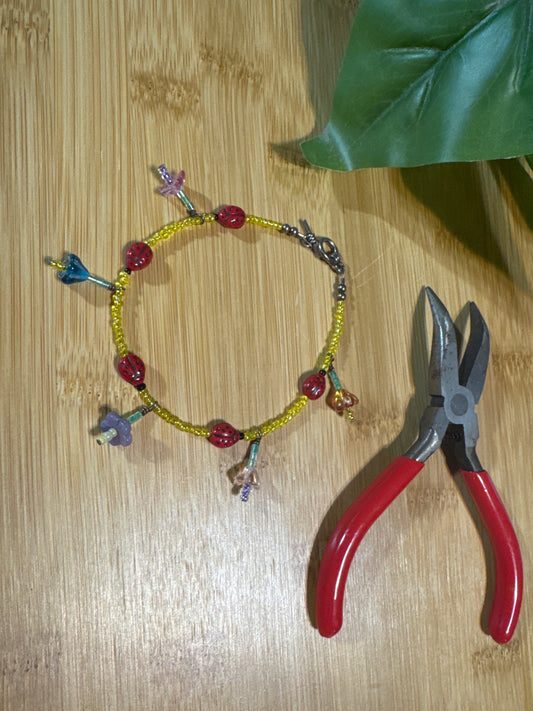 Handmade Floral & Lady Bug Ankle Bracelet