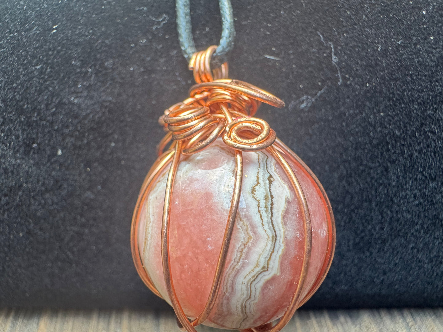 Handmade Rhodochrosite Spiral Sphere Pendant