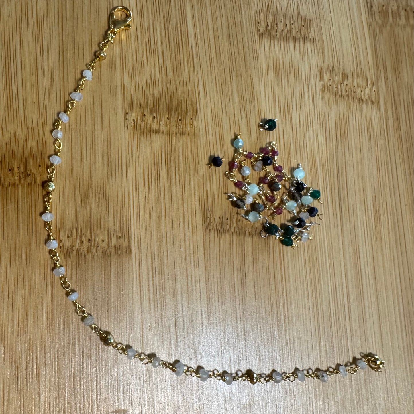 Wire Wrapped Rose Quartz and Pyrite Crystal Bracelet