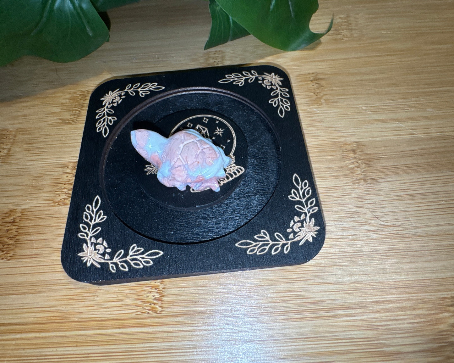 Mini Pink & White Chalcedony Turtle Carving-HTF