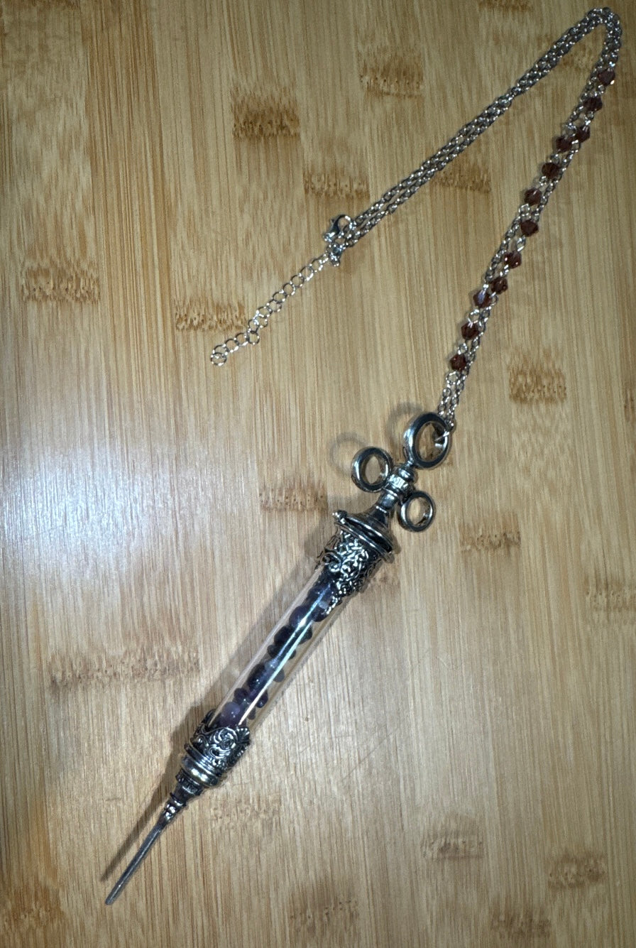 Gothic Syringe Statement Pendant w/Crystal chips