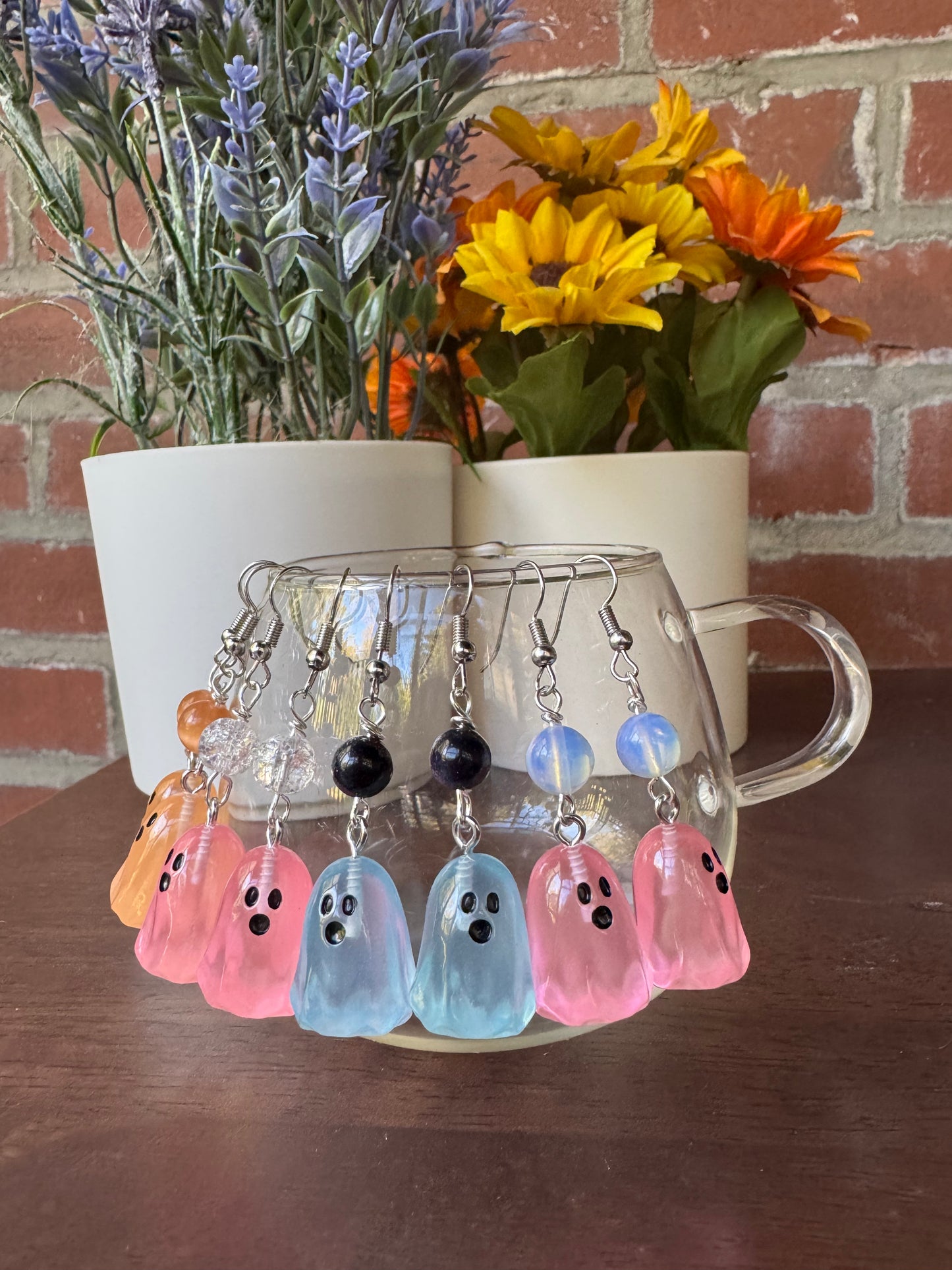Glow In The Dark Handmade Ghost Earrings with Natural Crystal’s
