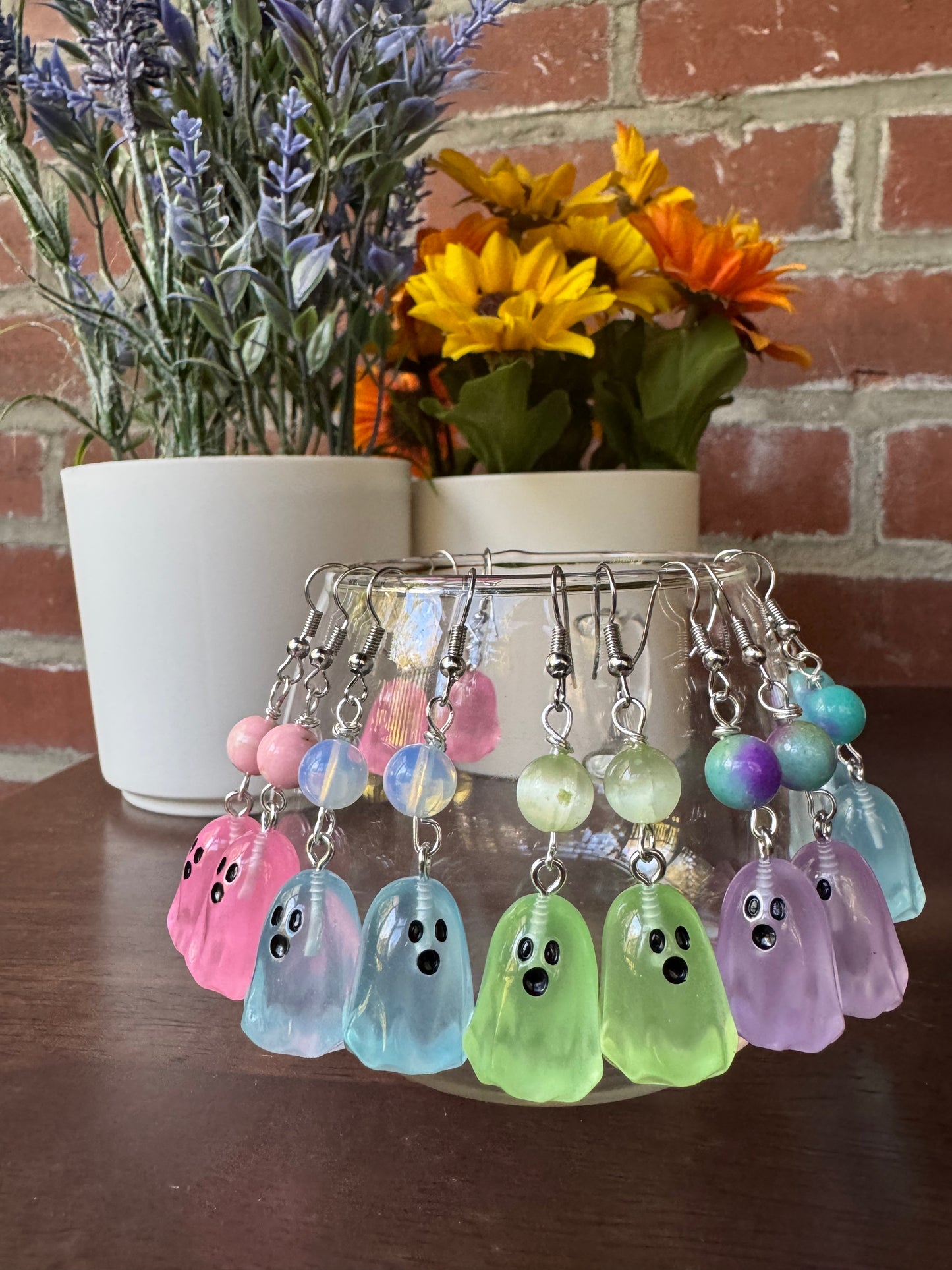 Glow In The Dark Handmade Ghost Earrings with Natural Crystal’s