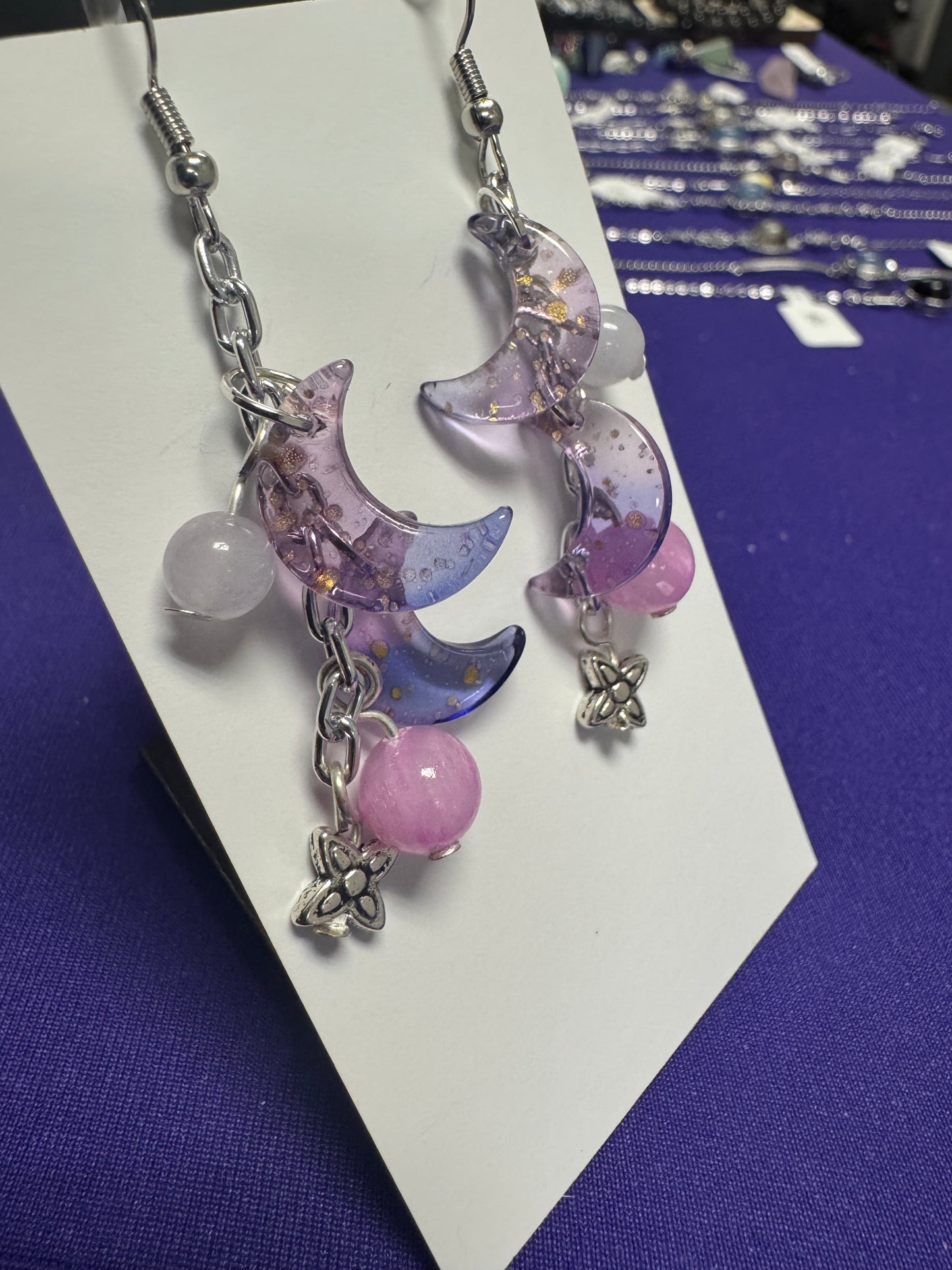 Celestial Moon & Star Dangle Drop Earrings