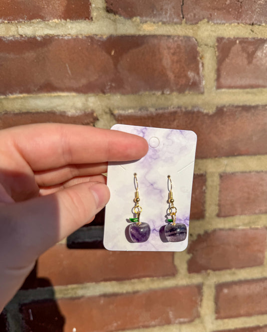 Purple banded flourite apple earrings