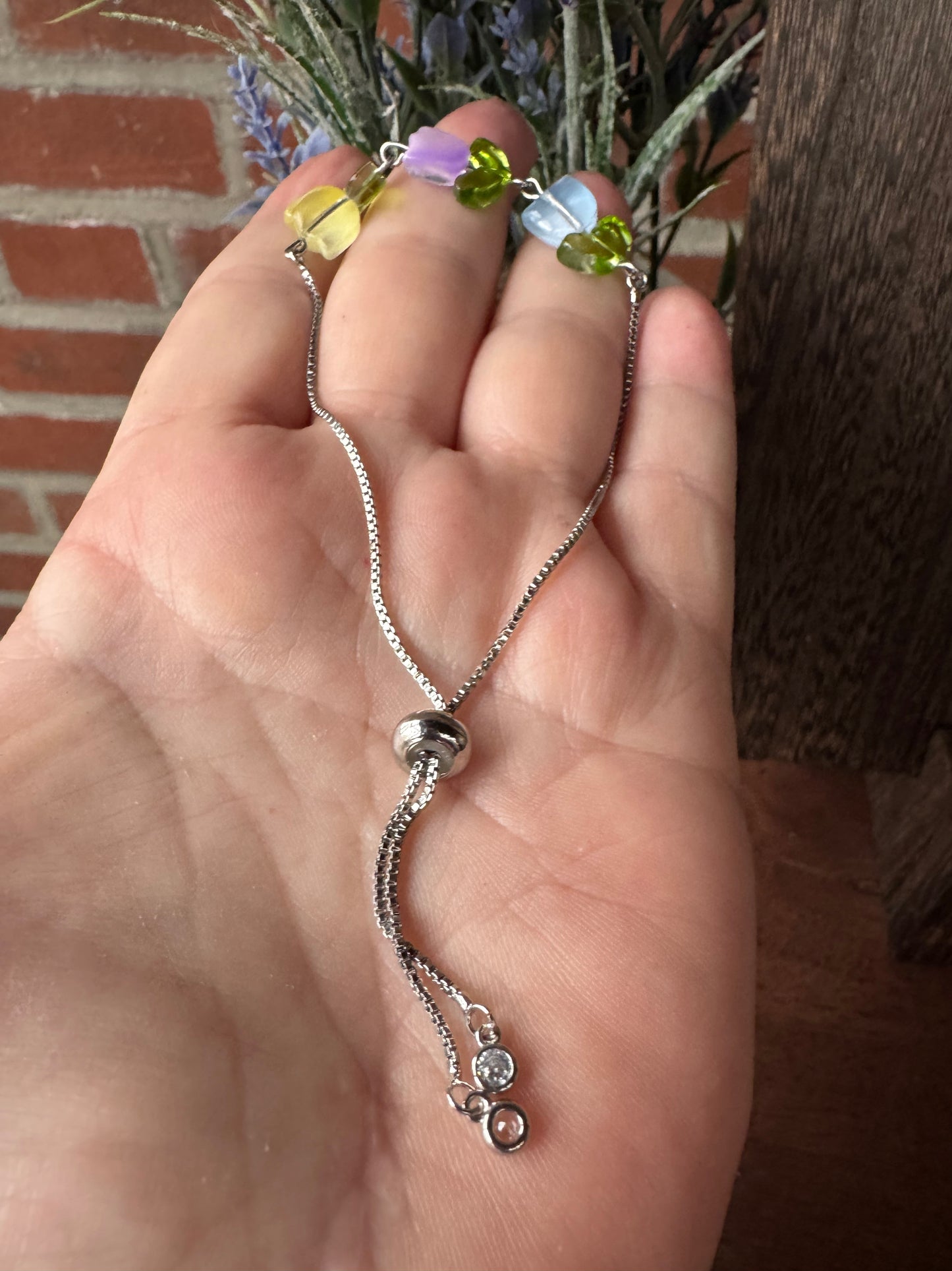 Spring Tulip Crystal Bead Necklace – Whimsical Floral Jewelry Set – Sterling Plated Chain – Matching Bracelet & Earrings