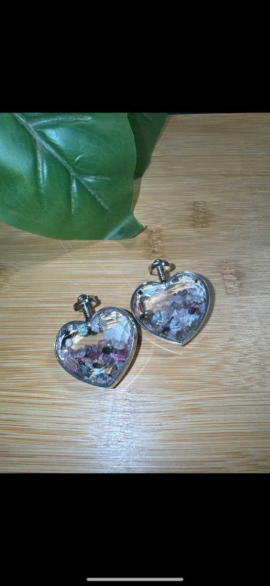 Beautiful Beveled Glass Heart w/Mixed Tourmaline Chips