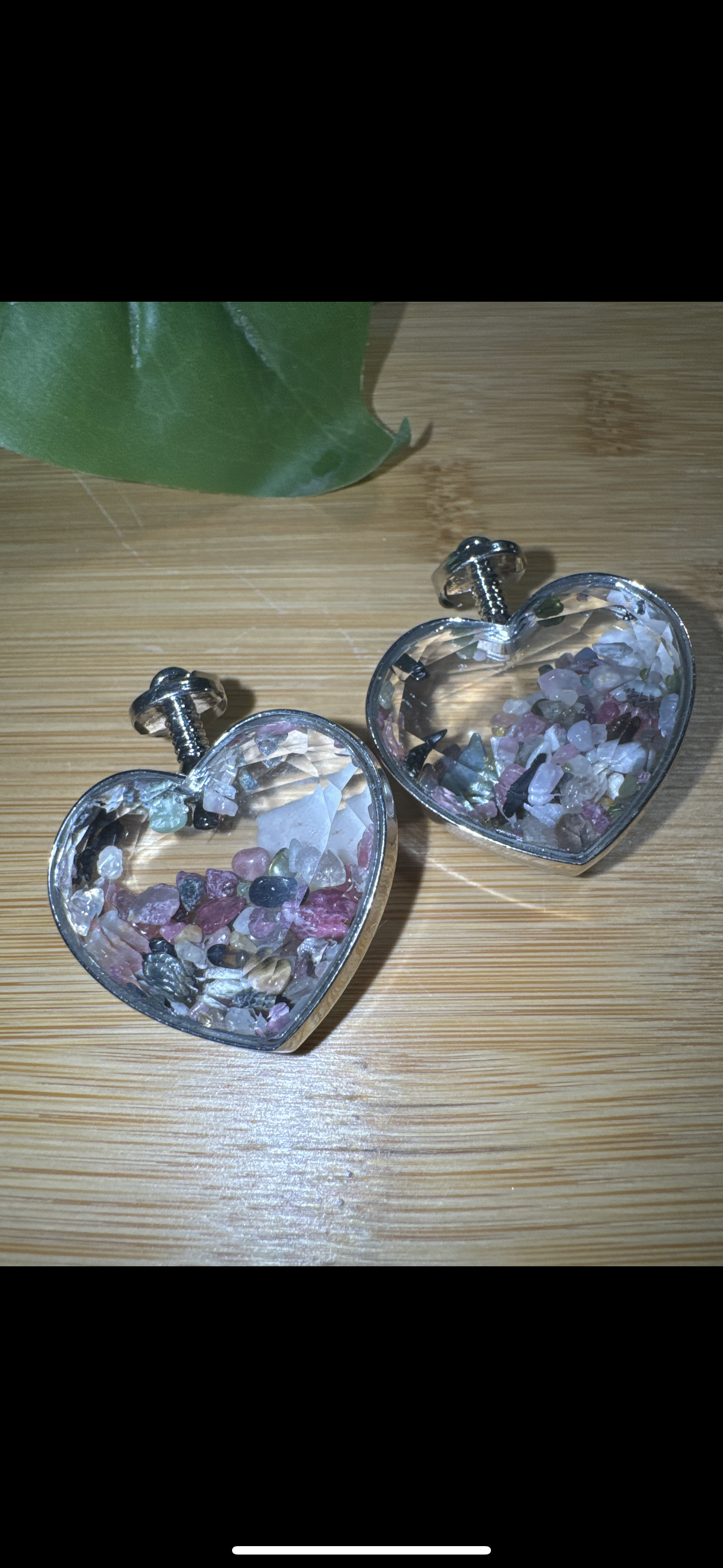 Beautiful Beveled Glass Heart w/Mixed Tourmaline Chips