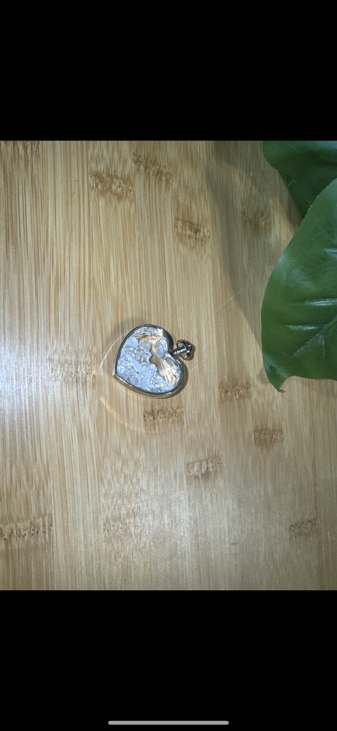 Beveled Glass Heart Pendant with Clear Quartz Chips