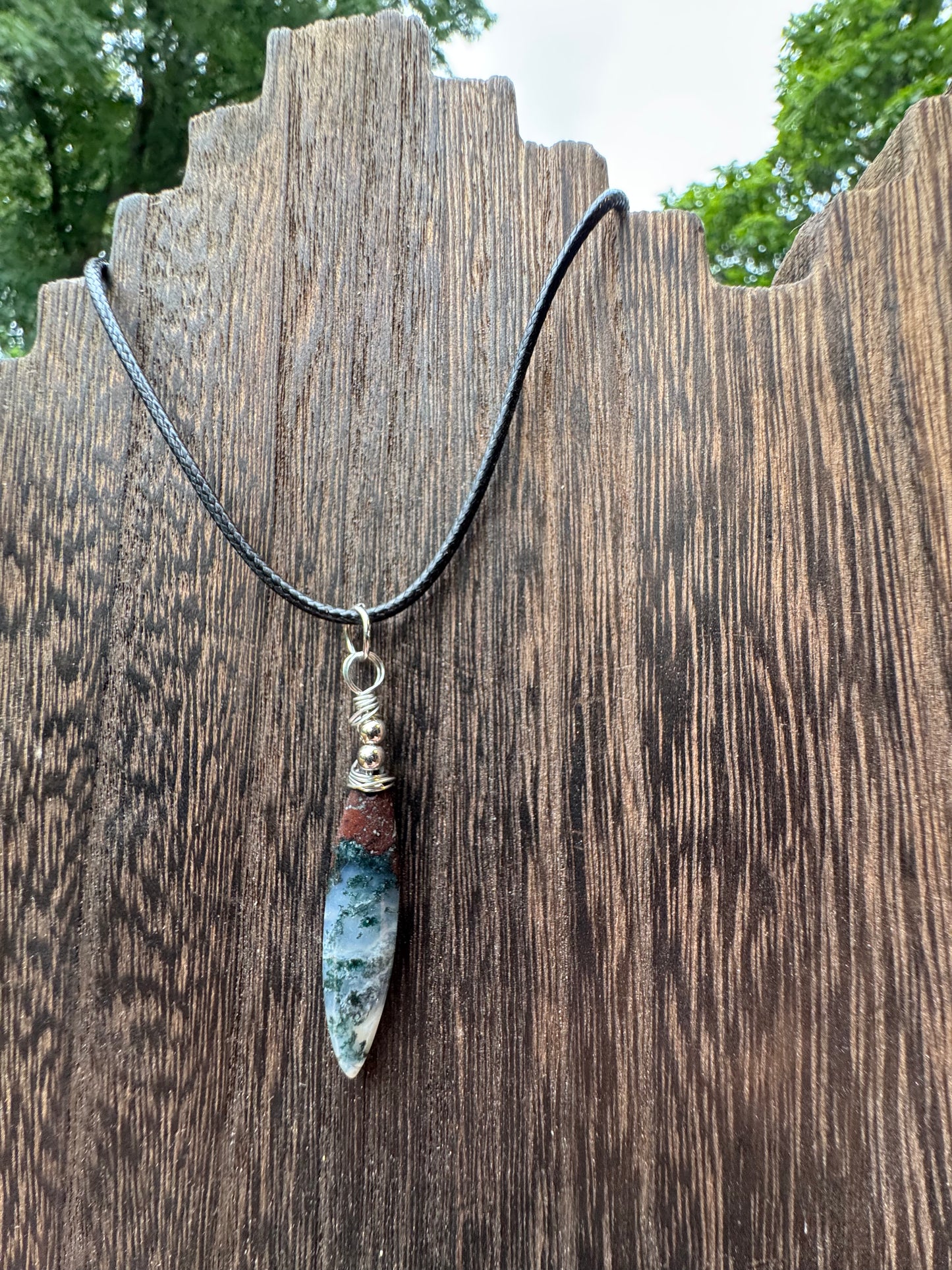 Dainty Moss Agate Pendant and Earrings