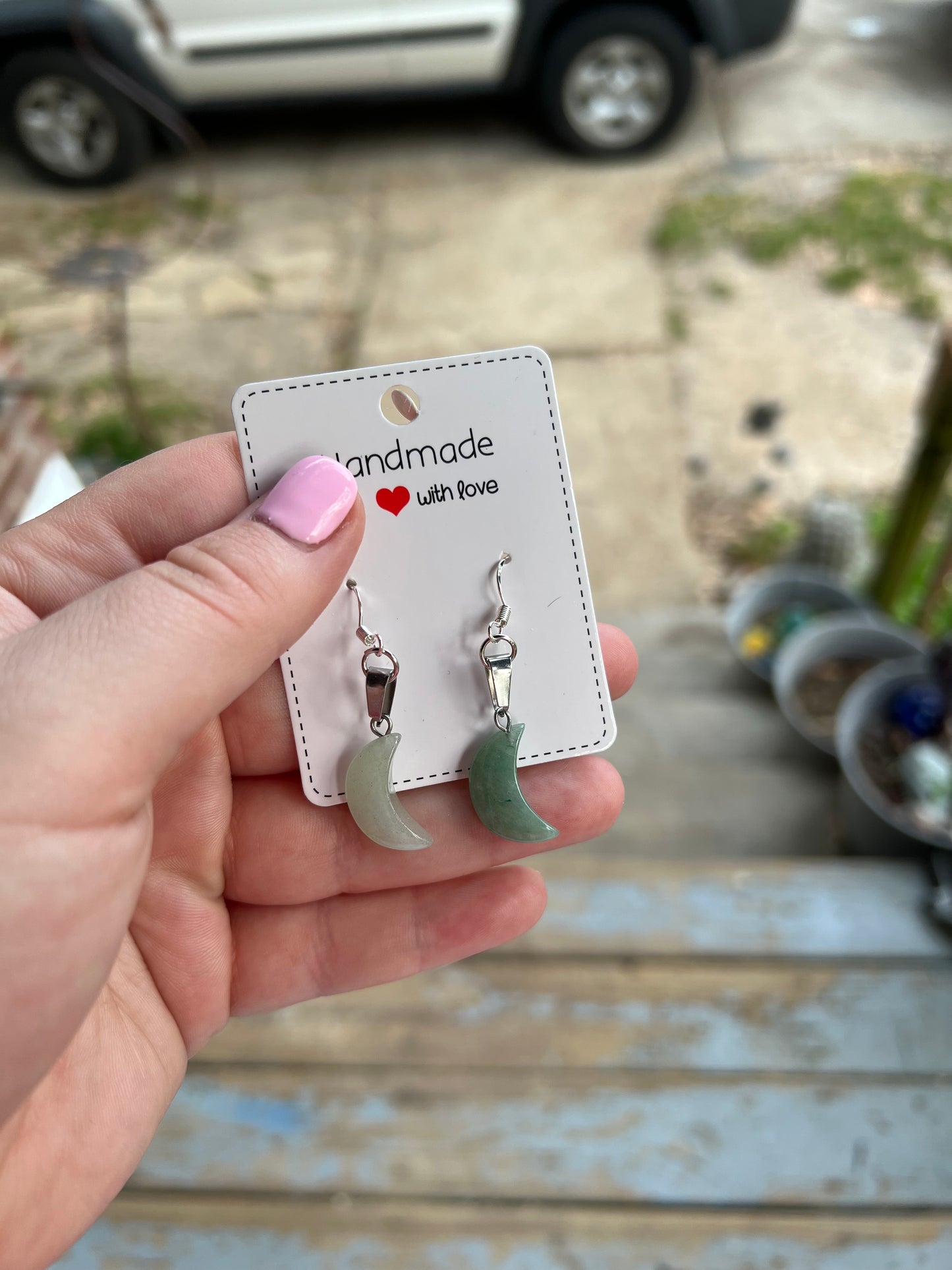 Green Aventurine Moons Earrings