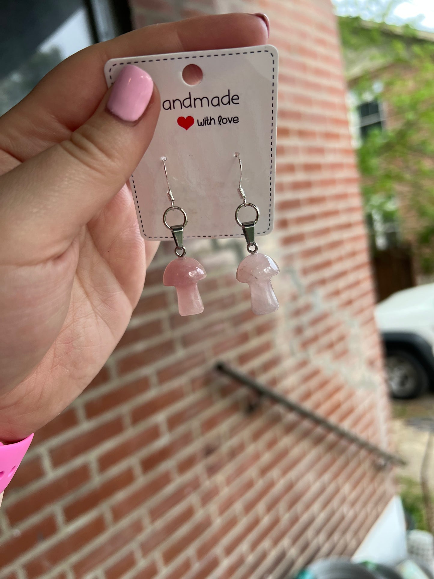 Rose Quartz Mushroom Earrings