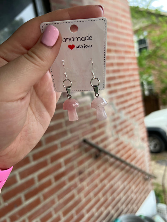Rose Quartz Mushroom Earrings