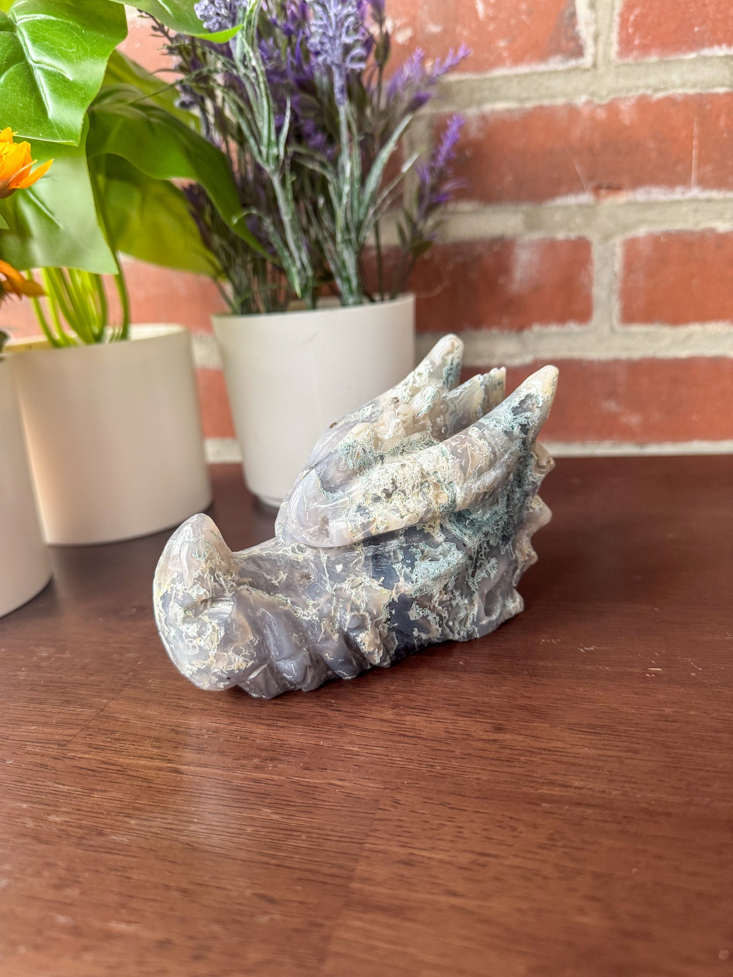 Large Moss Agate Dragons Head