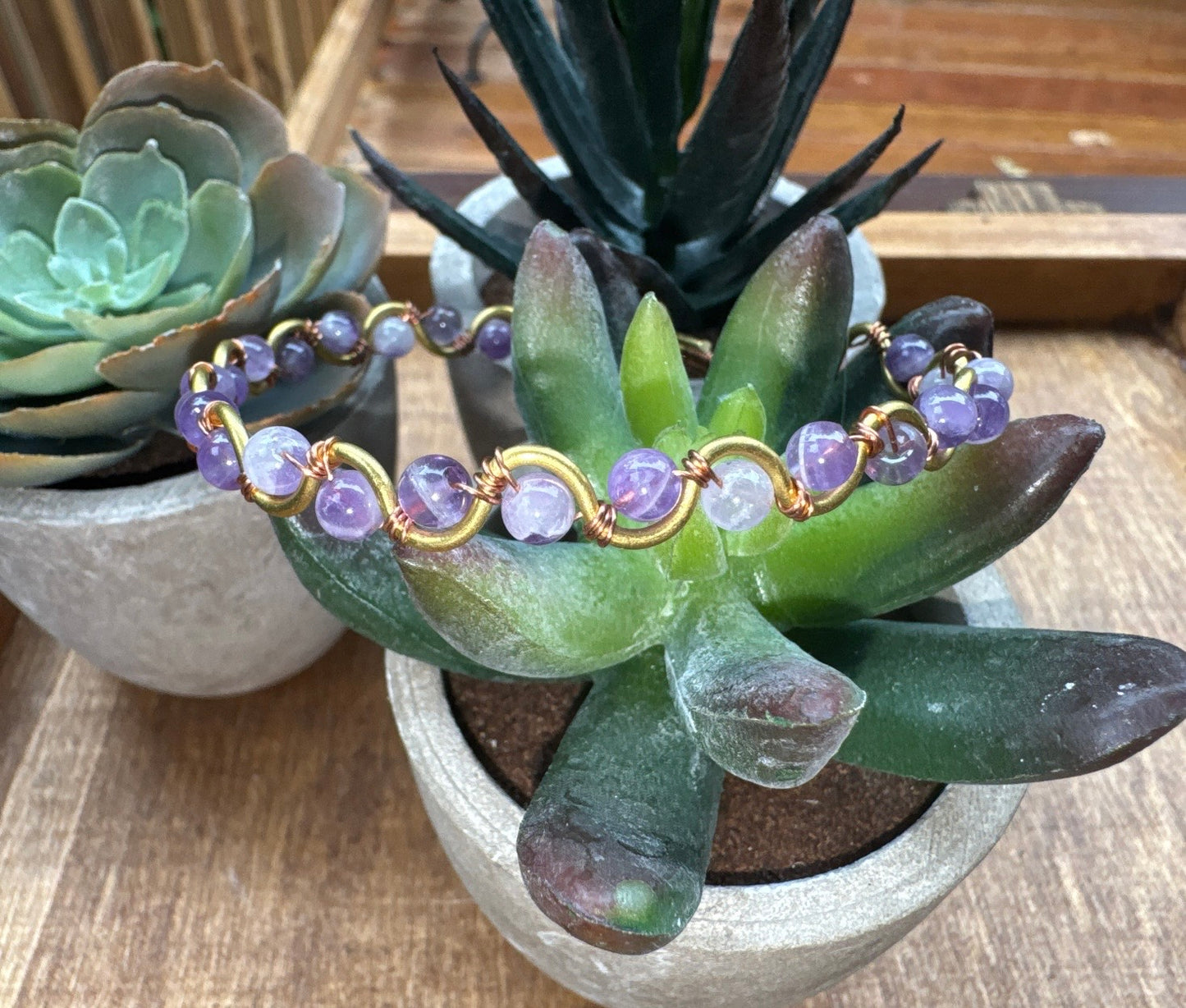 Handmade Amethyst Wave BangleBracelet