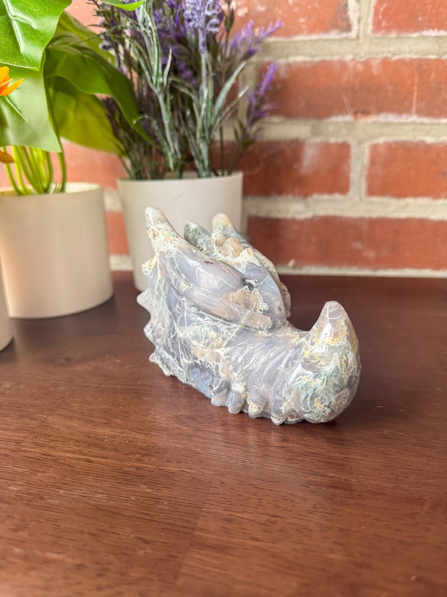 Large Moss Agate Dragons Head