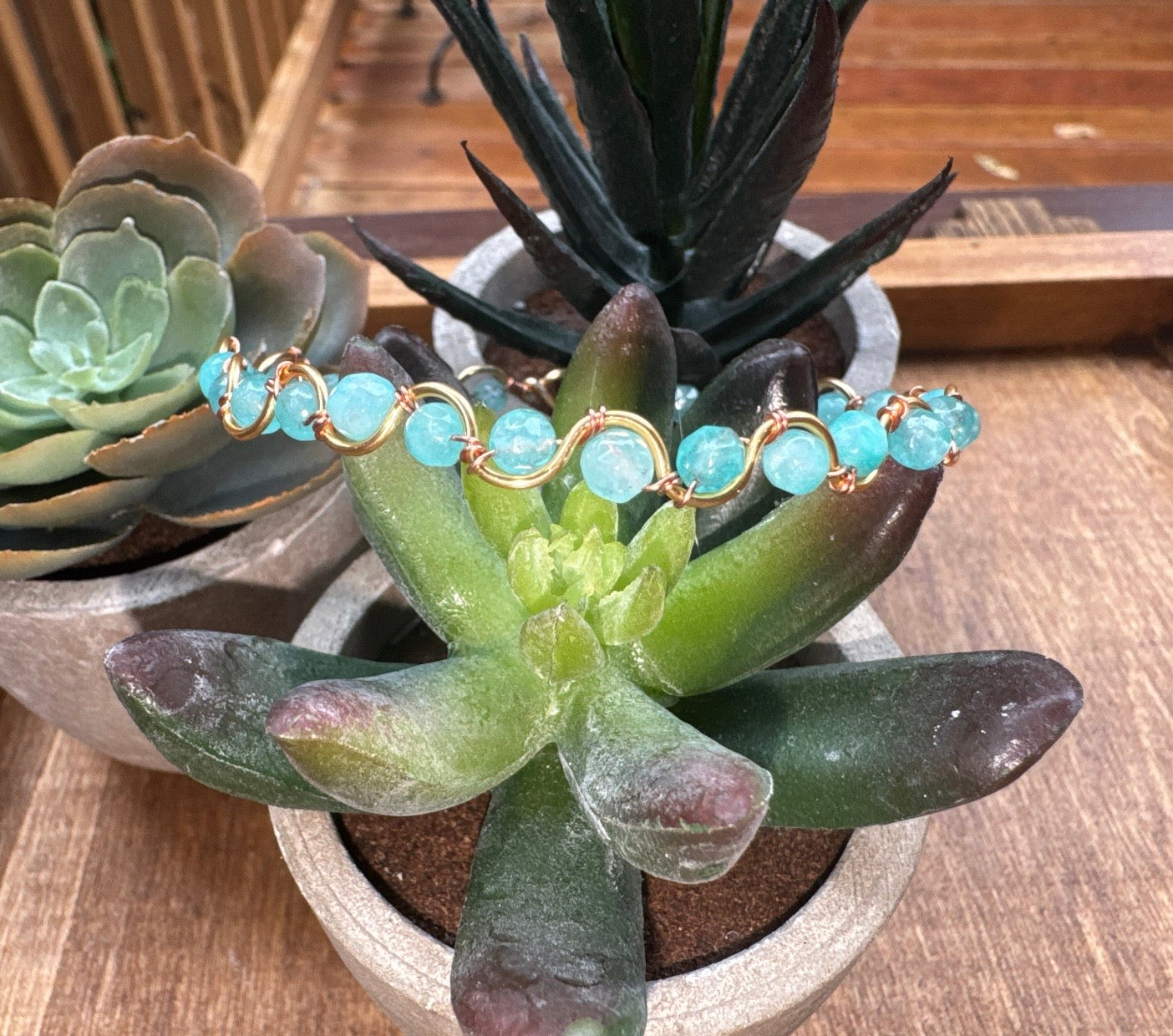 Handmade Natural Aquamarine Faceted Crystal Bangle Bracelet
