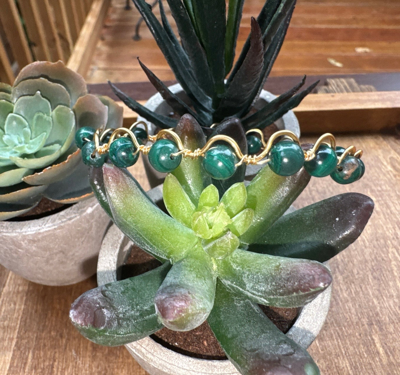 Handmade Malachite Wave Bangle Bracelet