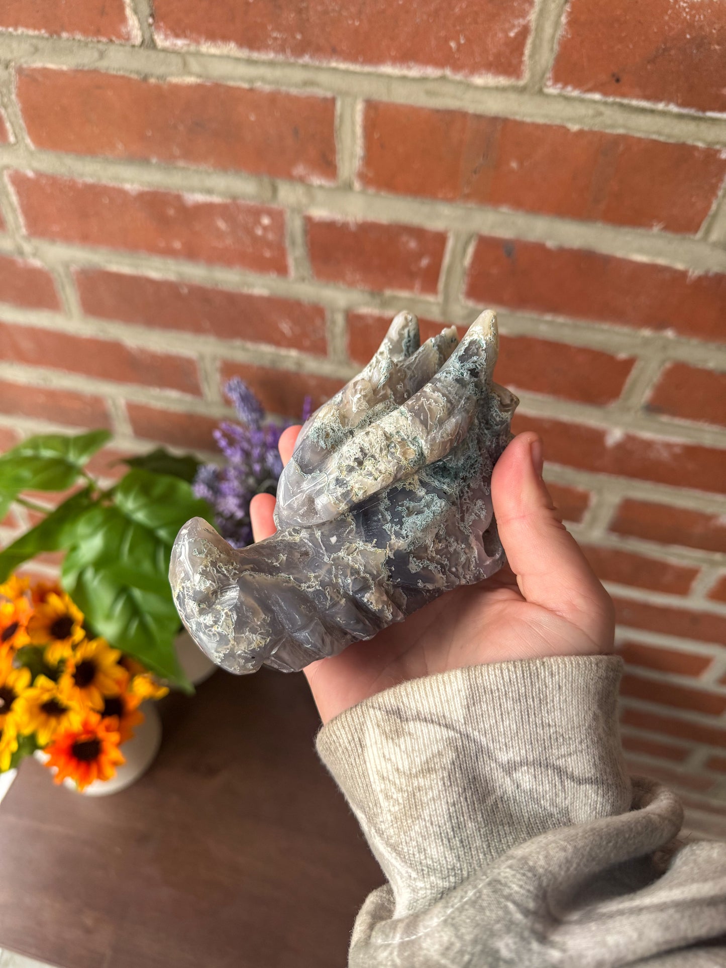 Large Moss Agate Dragons Head