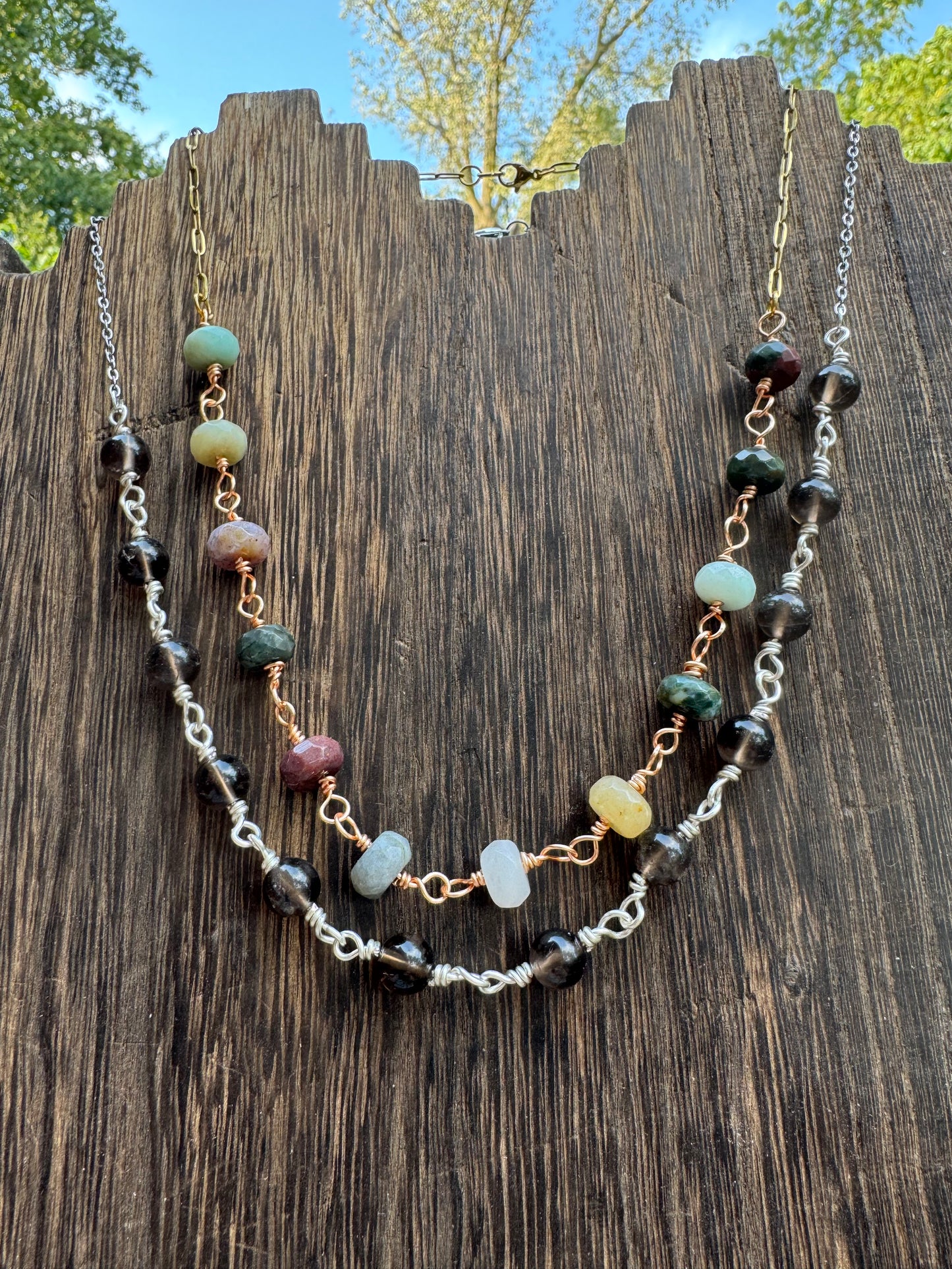 Natural Stone Chunky wire wrapped necklace