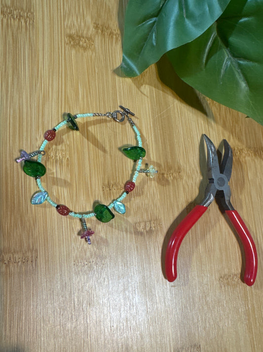 Handmade Lady Bug & Floral Ankle Bracelet