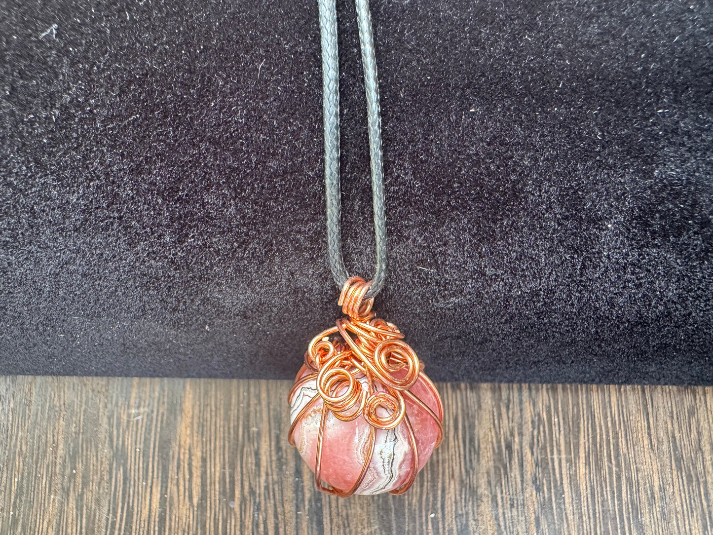 Handmade Rhodochrosite Spiral Sphere Pendant
