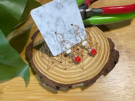 Handmade Selenite & Strawberry Earrings