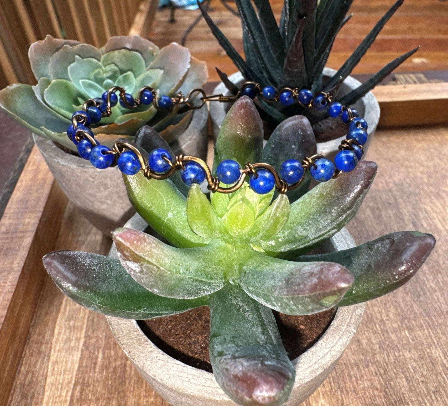 Handmade Lapis Lazuli Wave Bracelet 4mm crystals
