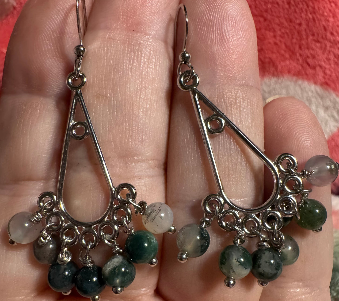 Natural Moss Agate Chandelier 925 Sterling Plated Earrings