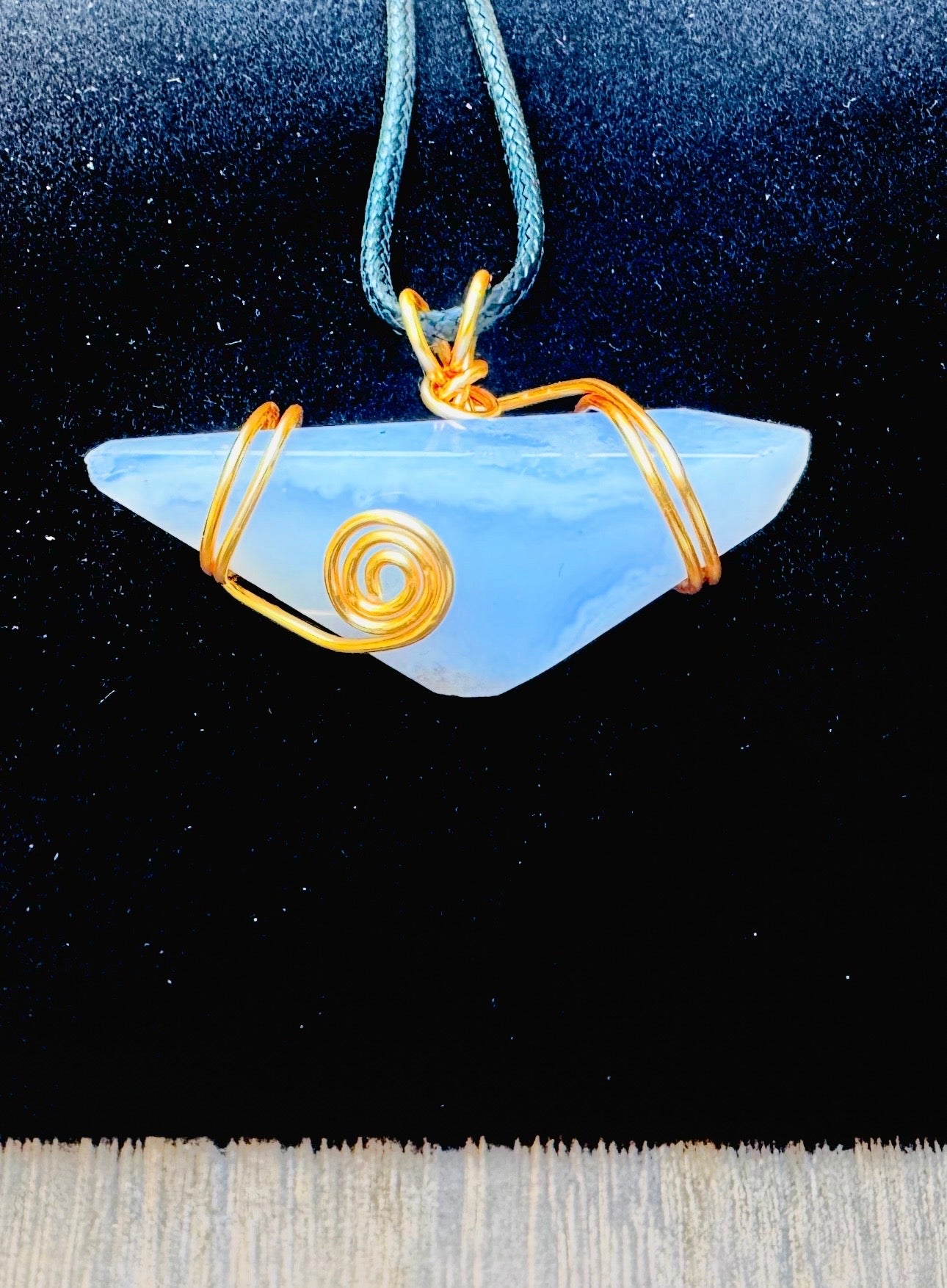 Wire Wrapped Spiral Blue Lace Agate Pendant