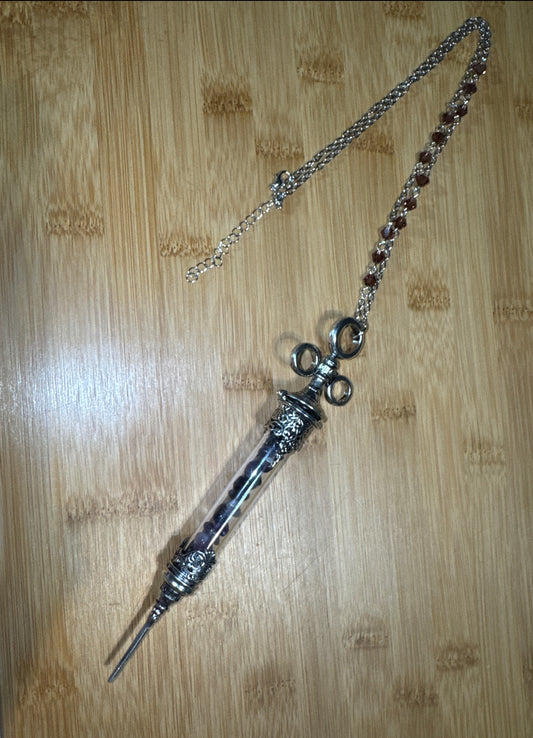 Gothic Syringe Statement Pendant w/Crystal chips