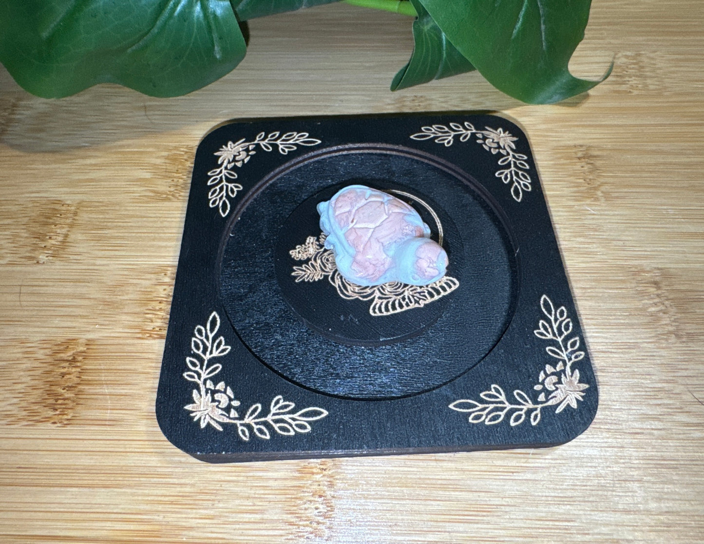 Mini Pink & White Chalcedony Turtle Carving-HTF