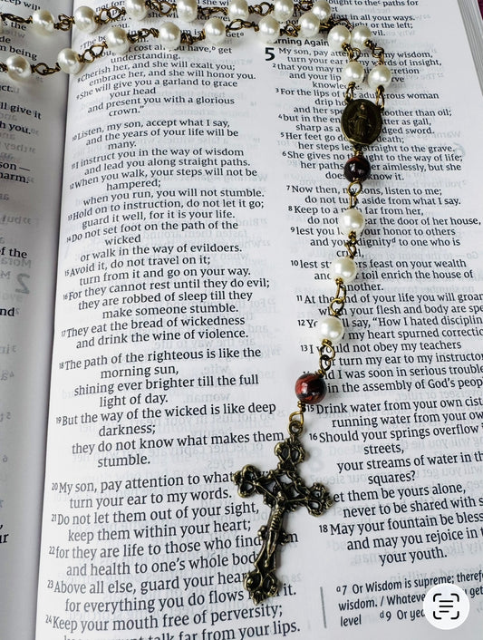 Handmade Luxury Tiger’s Eye Rosary, Swarovski Pearl Rosary, Fully Wire Wrapped Heirloom Catholic Gift, Miraculous Medal, Vatican Blessed