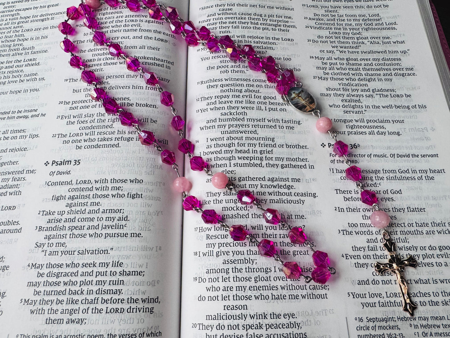 Handmade Fuchsia Faceted Austrian Crystal and Pink Tourmaline Bead Rosary
