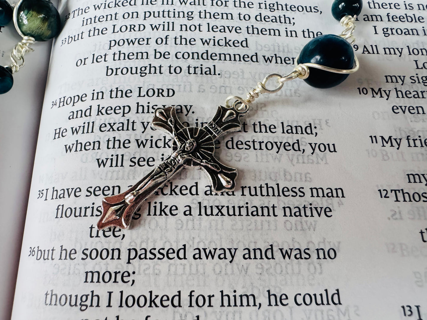 Handmade Blue Tigers Eye Decorative Wrapped Rosary