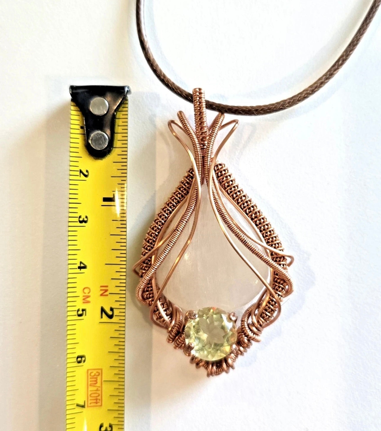 Natural Moonstone and Peridot wire wrapped pendant