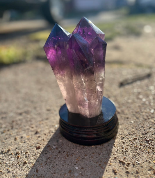 Amethyst and Smoky Quartz 4 Point Tower