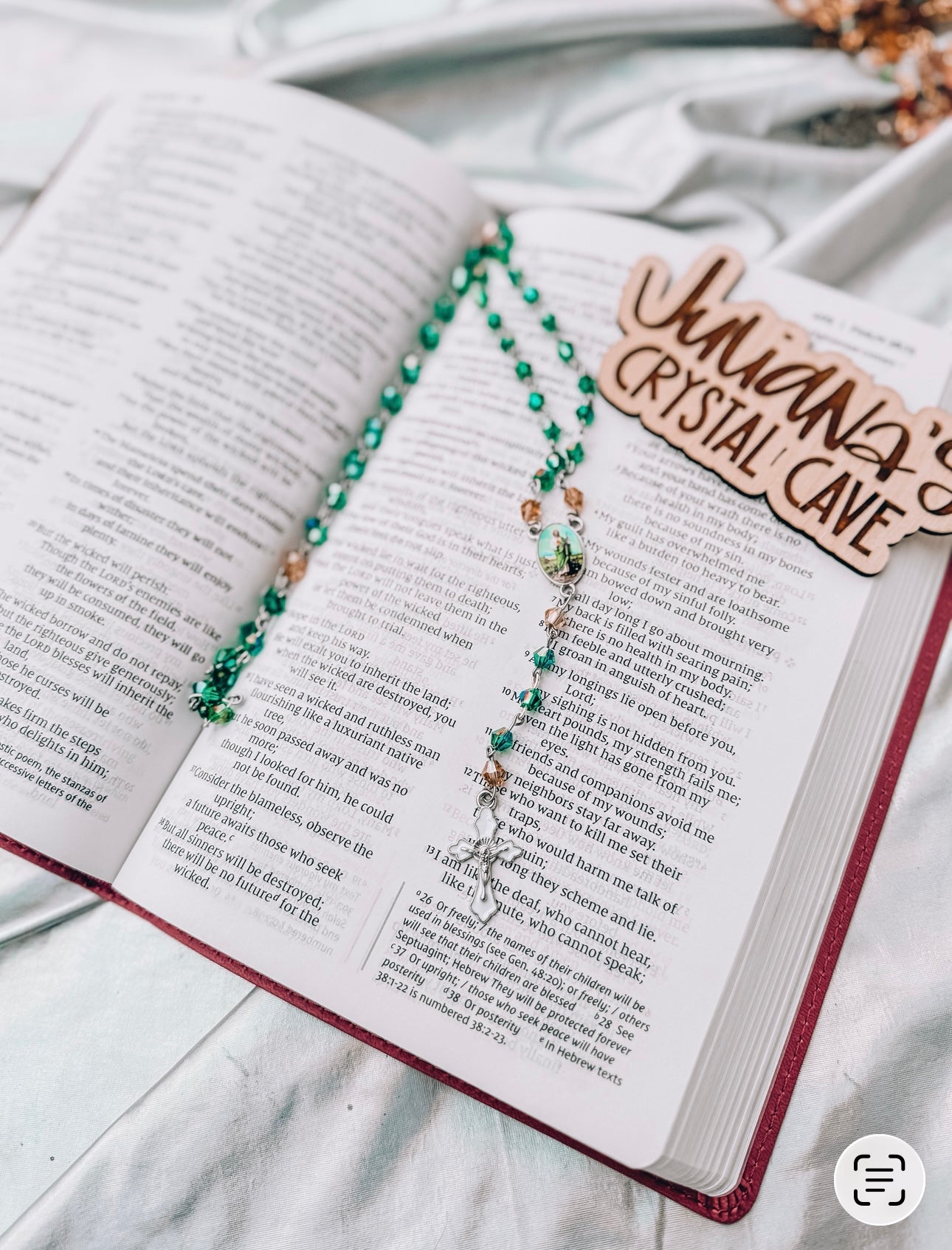 Handmade Green  & Champagne Swarovski Crystal Beaded Rosary