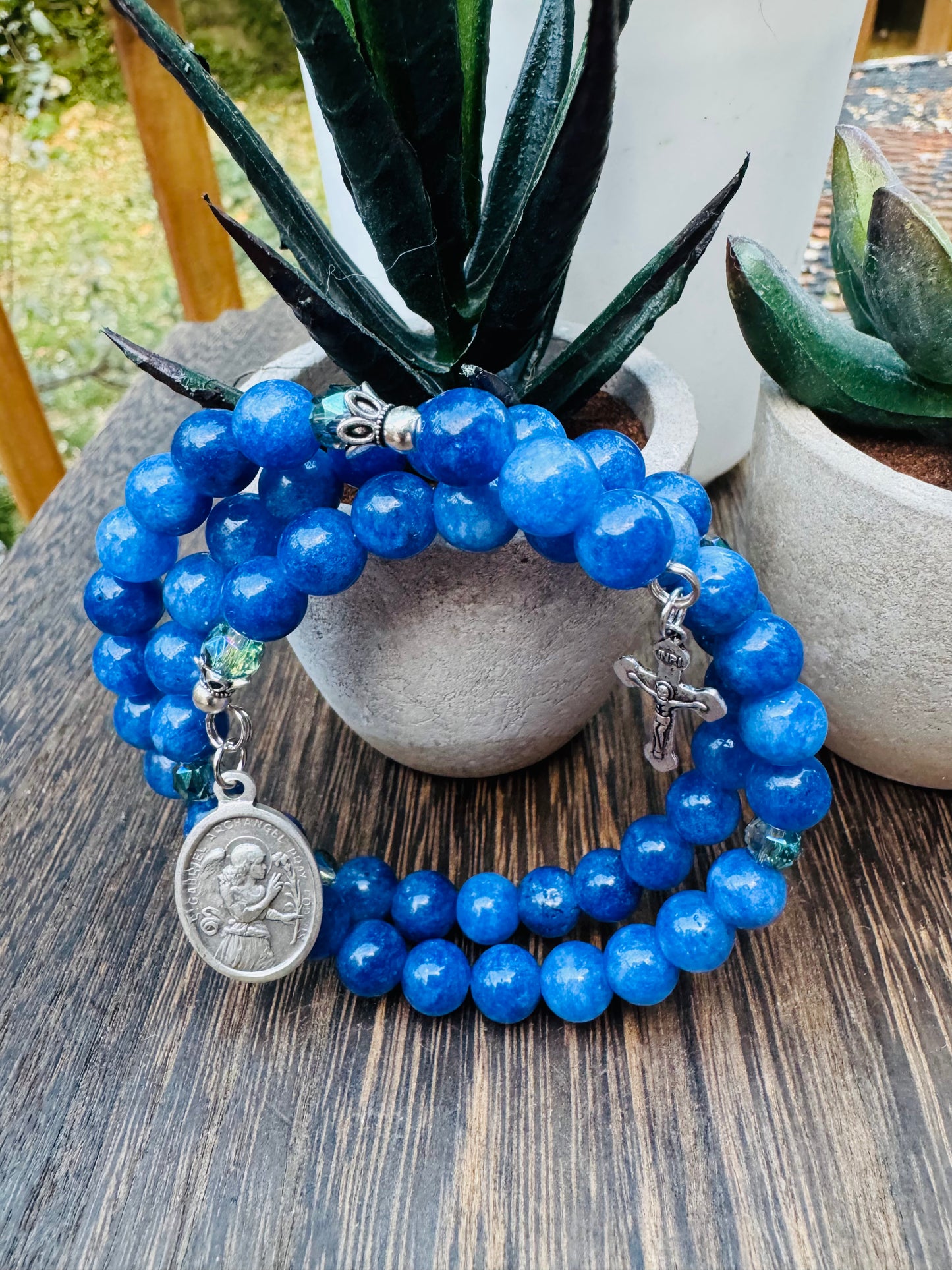 Handmade Natural Kyanite Rosary Bracelet St Gabriel