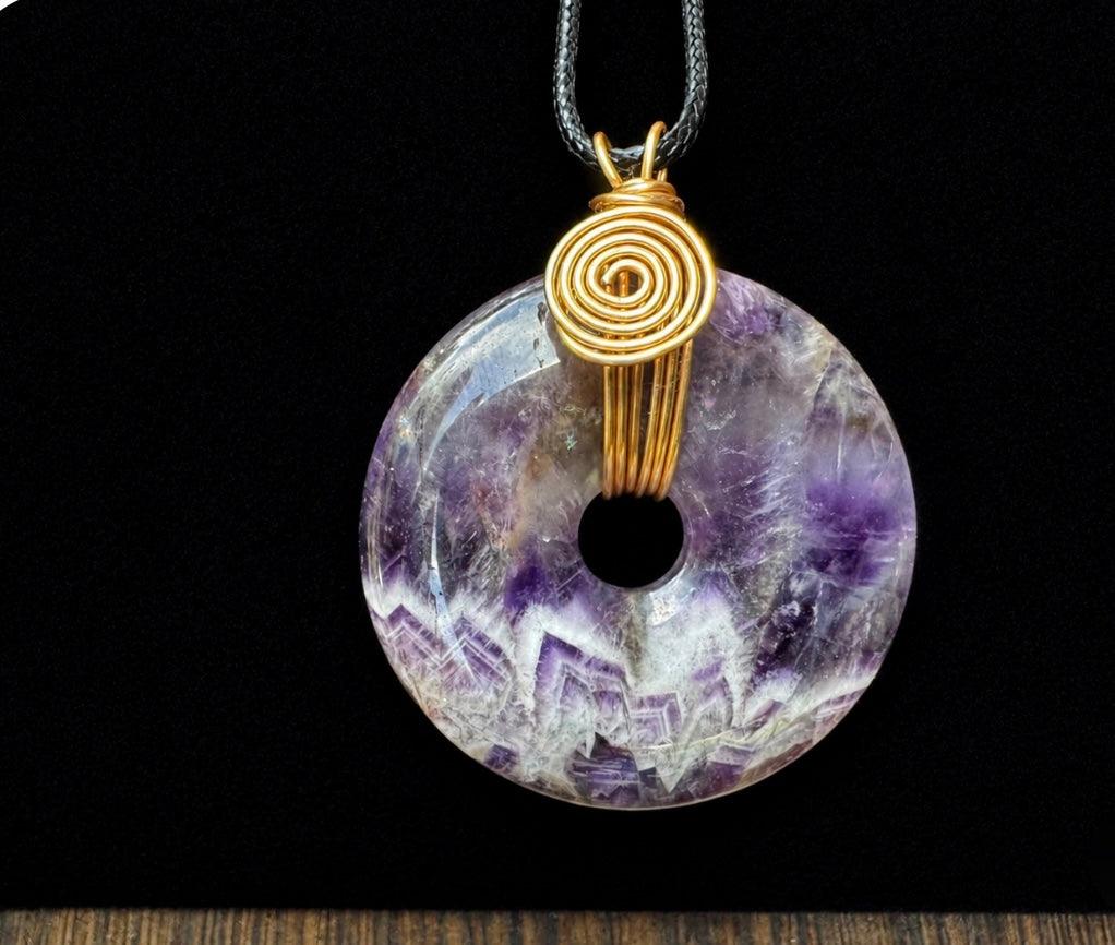 Exceptional Chevron Amethyst Wire Wrapped Pendant