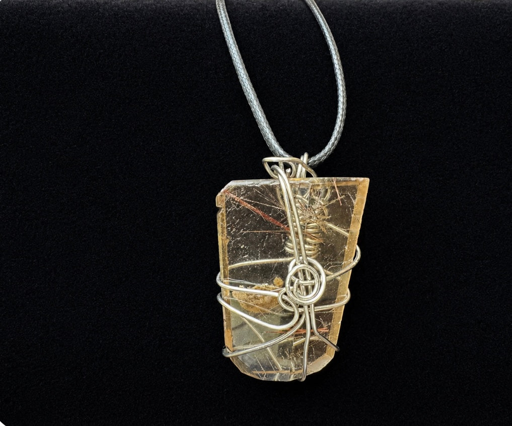 Handmade Wire Wrapped Garden Quartz with Rutile wrapped pendant 925 Sterling necklace