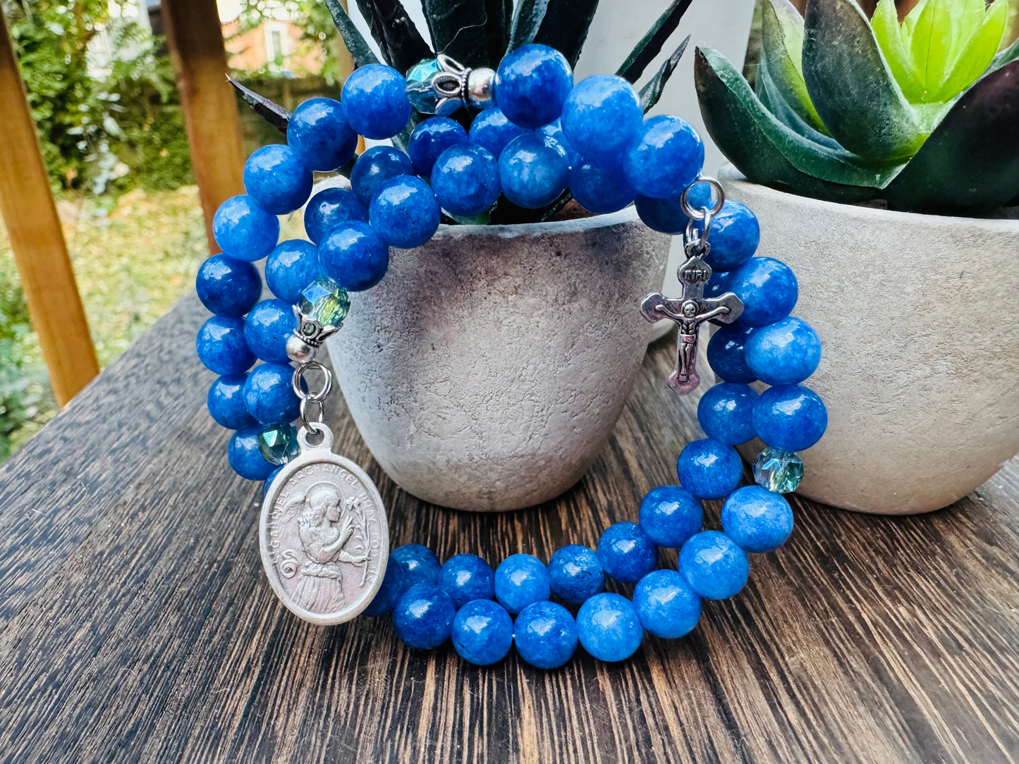 Handmade Natural Kyanite Rosary Bracelet St Gabriel