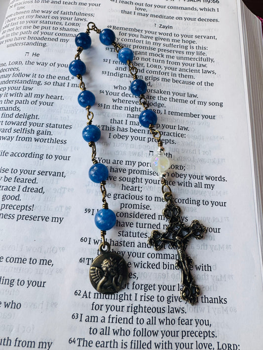 Handmade Deep Blue Agate Guardian Angel Chaplet Rosary
