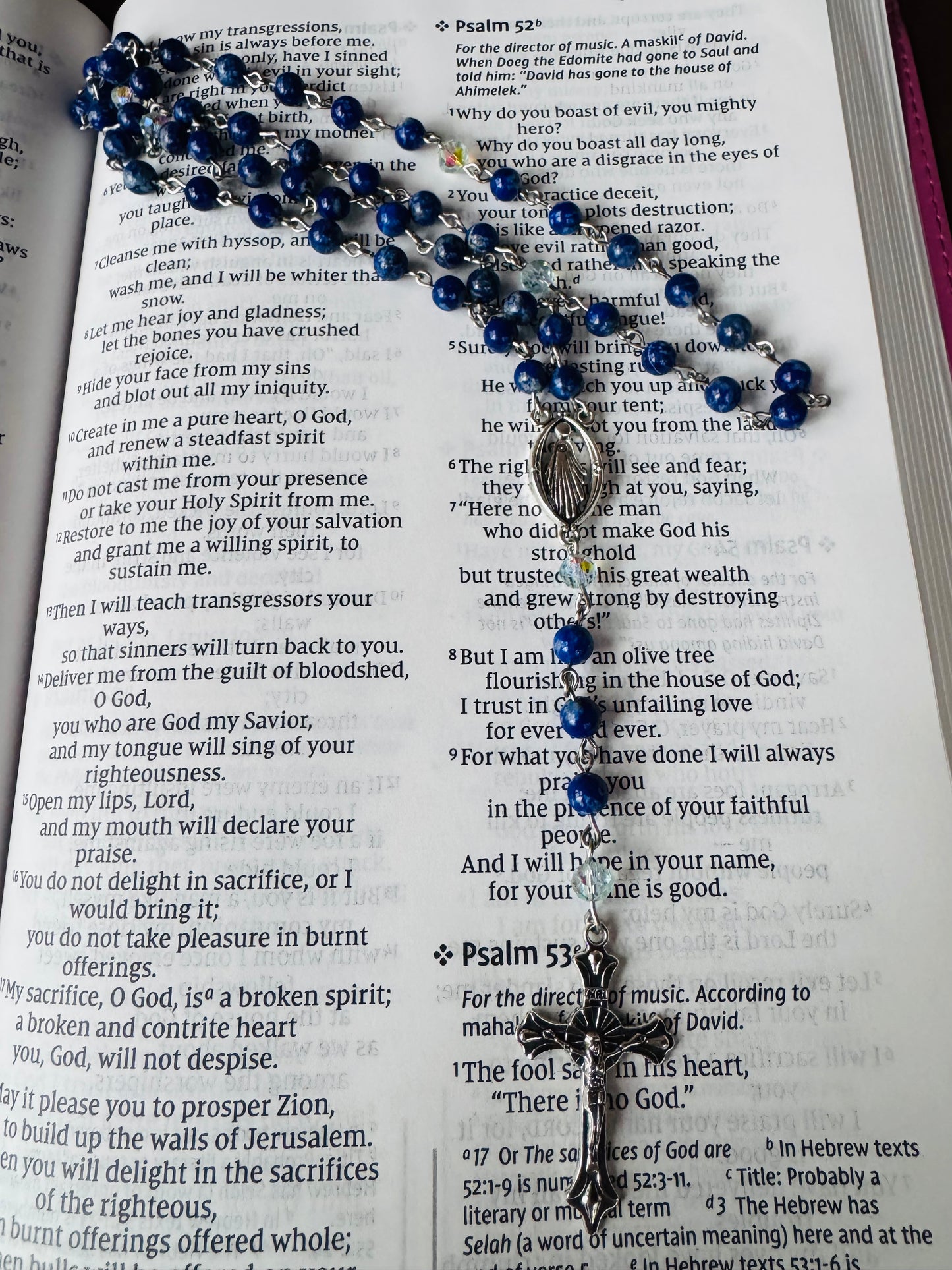 Handmade Natural Blue Sodalite and Blue Swarovski Bead Rosary. Traditional style with Italian accents