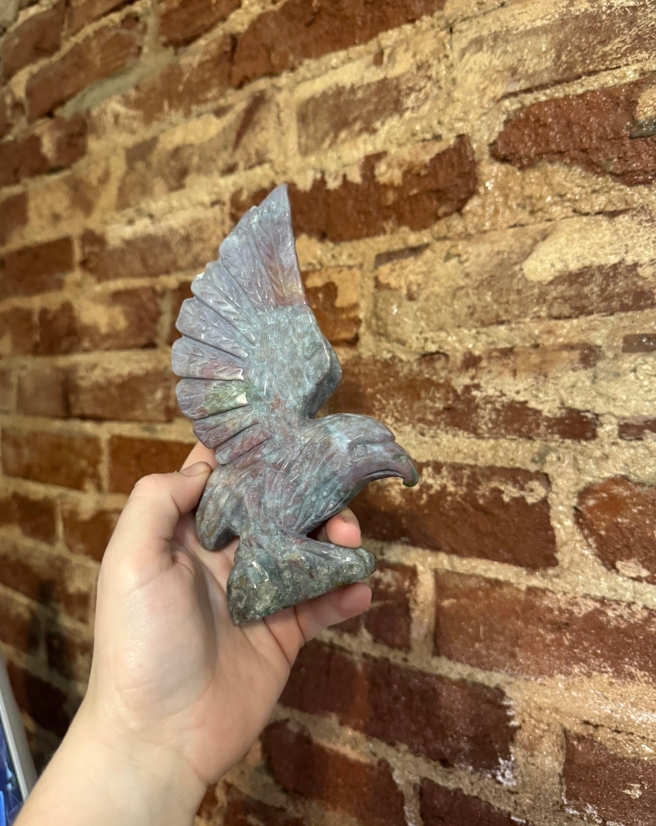 Custom Crystal Carved Ocean Jasper Eagle Vision Freedom and Ancient Wisdom