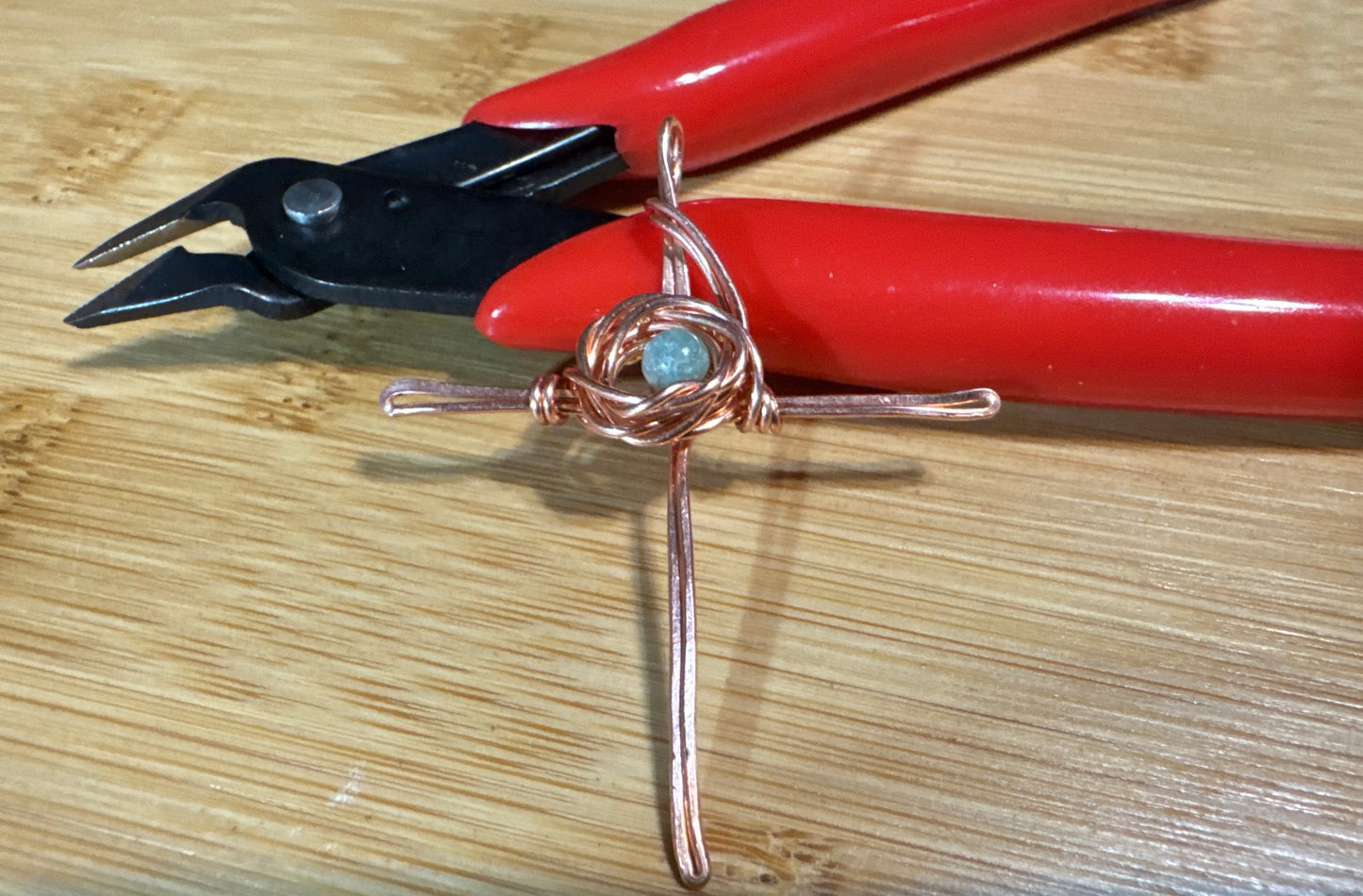 Hand Woven & Wire Wrapped Rustic Cross w:Crown of Thorns- Moss Agate Accent