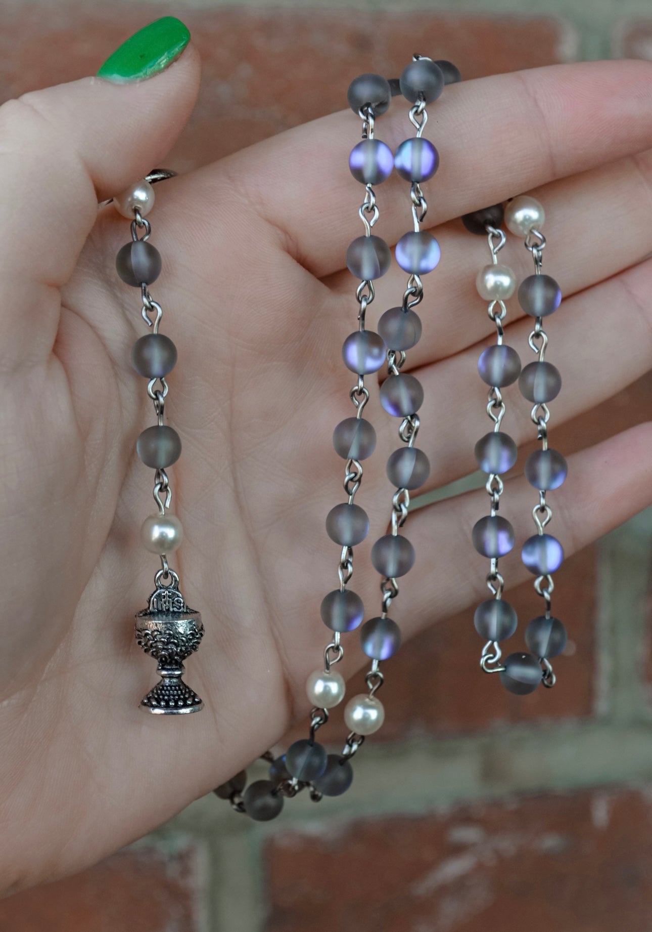 Handmade Matte Moonstone First Communion Rosary