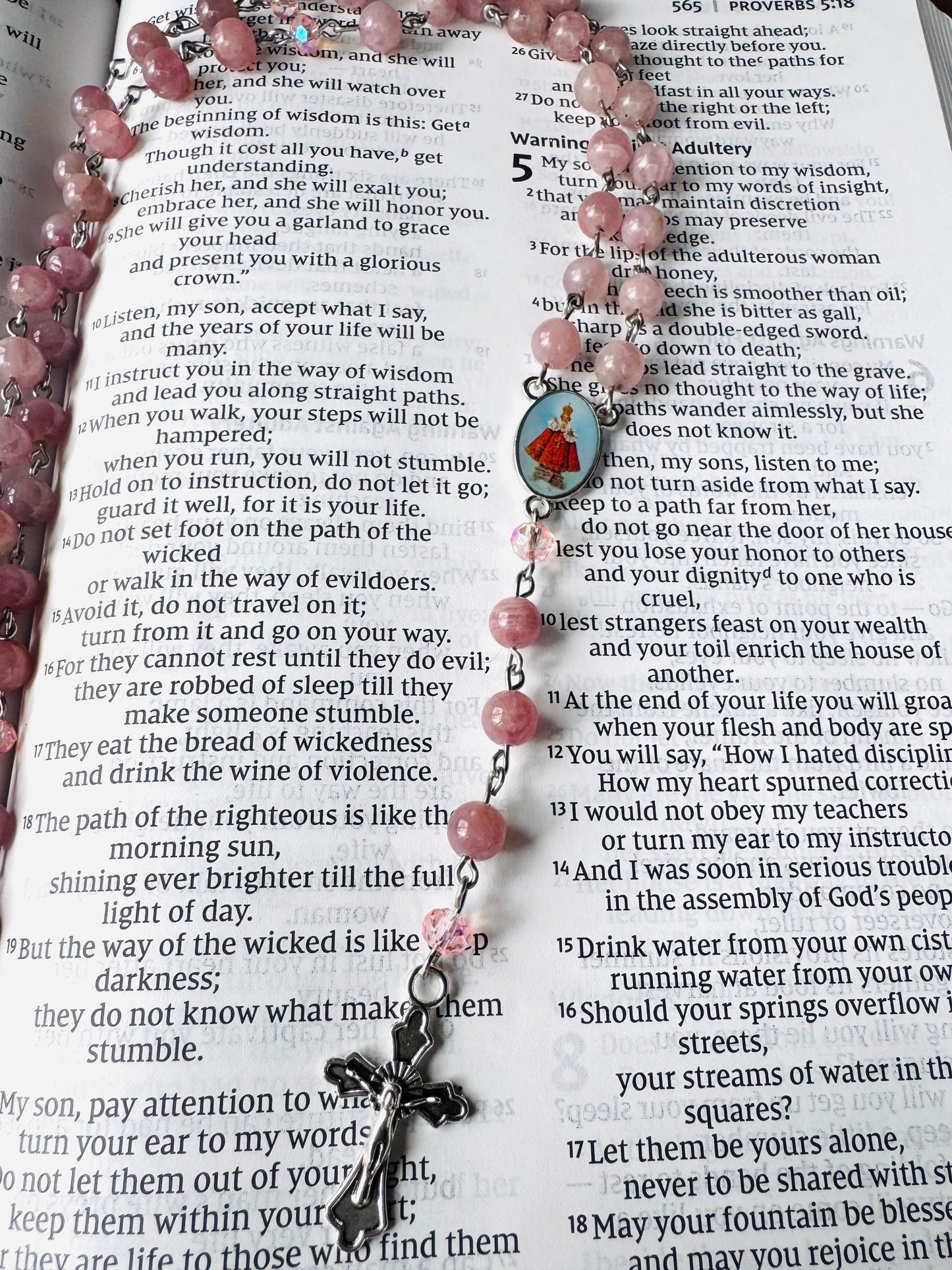 Handmade Swarovski Pearls and Red Rose Our Father Beads Rosary